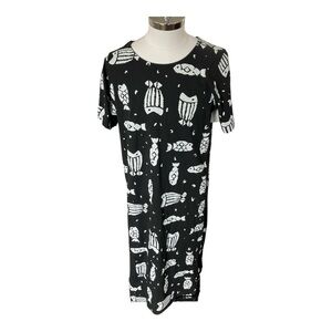 Cotton Connection Black midi Beach Dress White Fish Pattern Cotton Size Large